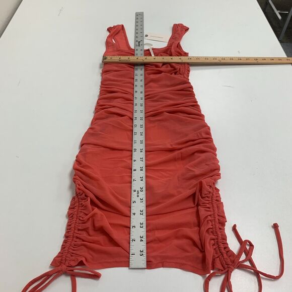 Anthropologie Sheer Mesh Cover Up Dress Womens 2XS Rose Knit Column Ruched Tie - Picture 12 of 16